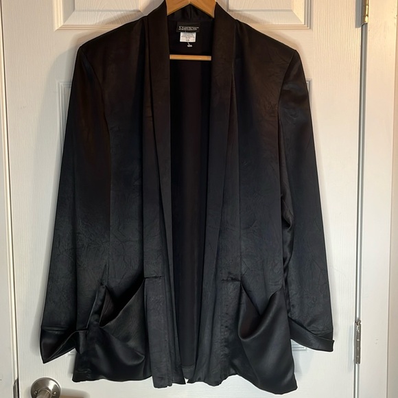 ❤️Mary Rose vintage open blazer satin finish women’s L black paper maché design - Picture 1 of 11